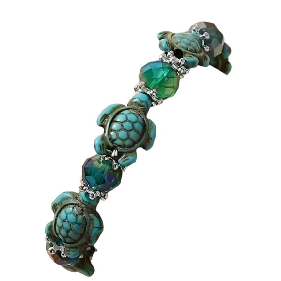 Turquoise Turtle Beaded Stretch Bracelet - Picture 4 of 4